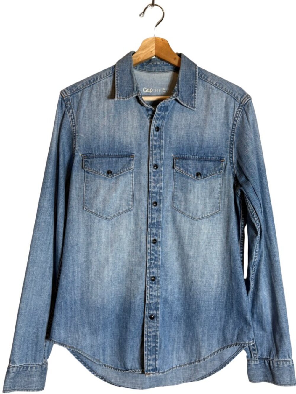 Gap 100% Cotton Pearl Snap Long Sleeve Denim Shirt Men's Small Blue Western